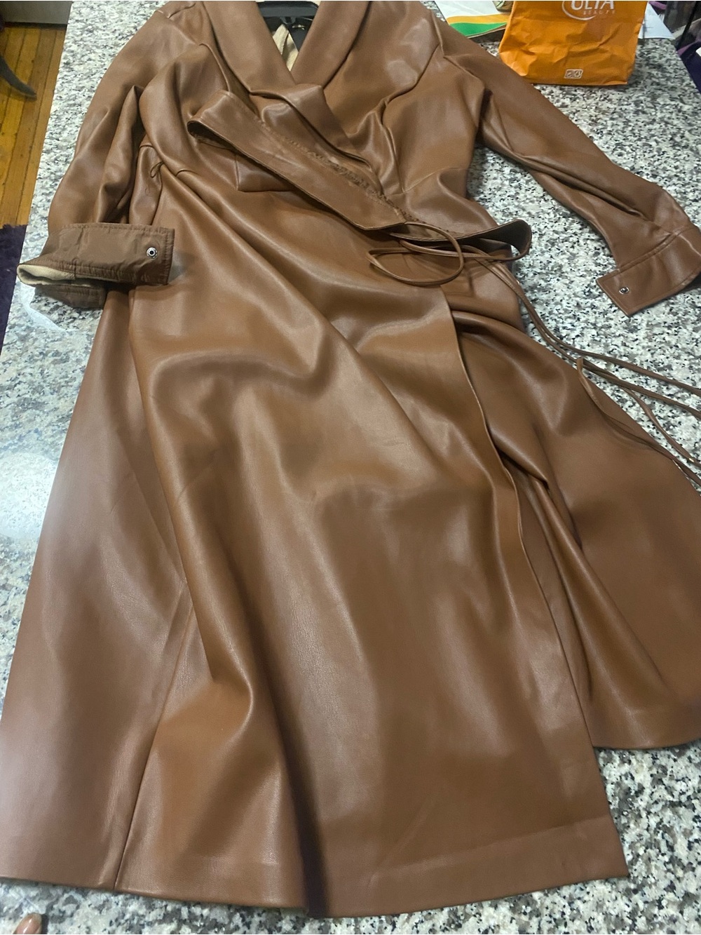 Eloquii Faux Leather Trench dress in Cognac - Picture 9 of 16